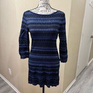 White House Black Market Blue and Black Patterned Dress